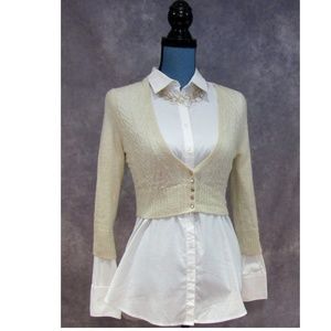 Express Metallic Cream & Gold Rhinestone Cardigan
